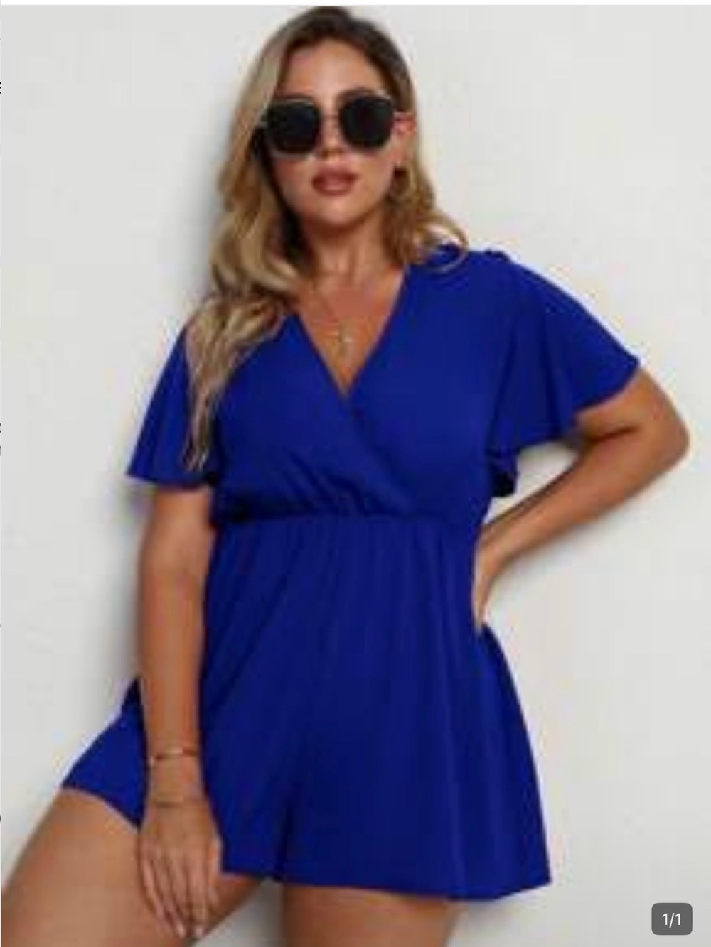 SHEIN Royal Blue V-Neck Flutter Sleeve Women Shorts Romper